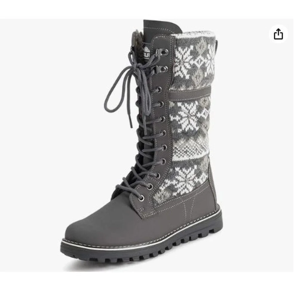 POLAR Women’s Snow Boots 12” Faux Fur Warm Thermal Waterproof  Rubber Sole Gray